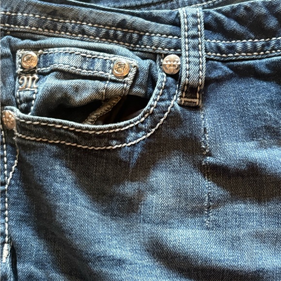 Miss Me Western Mid Rise Flare Jeans Longhorn Horseshoe Turquoise Size 36 - Picture 4 of 13